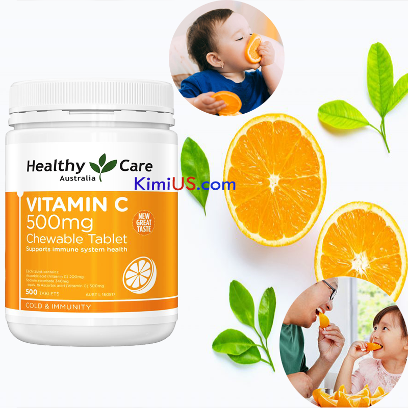  Viên nhai cam tự nhiên Vitamin C 500mg HealthyCare - Úc 