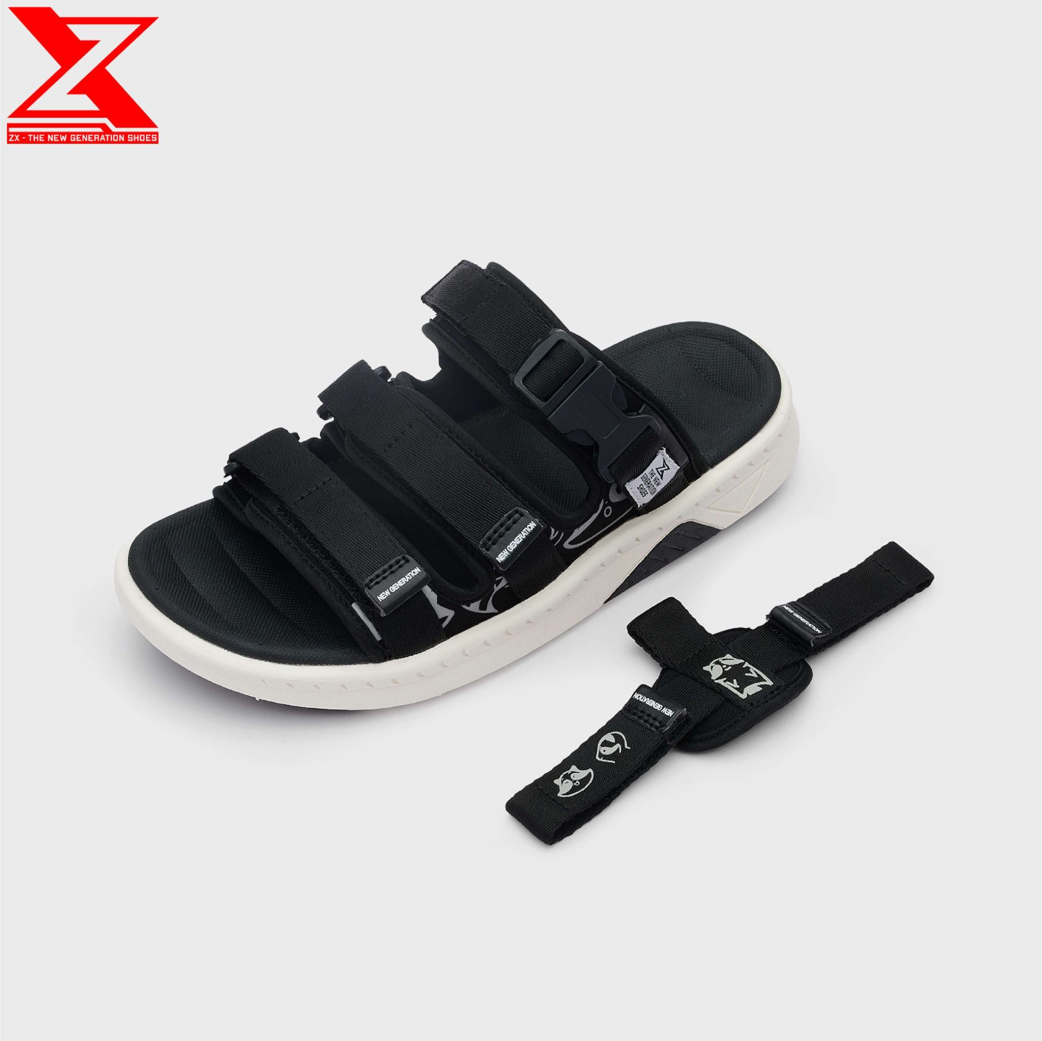 Sandal Unisex ZX 3 quai đế bệt US 3715 Bubble T Raccoon Black Sandal Unisex ZX 3 quai đế bệt US 3715 Bubble T Raccoon Black