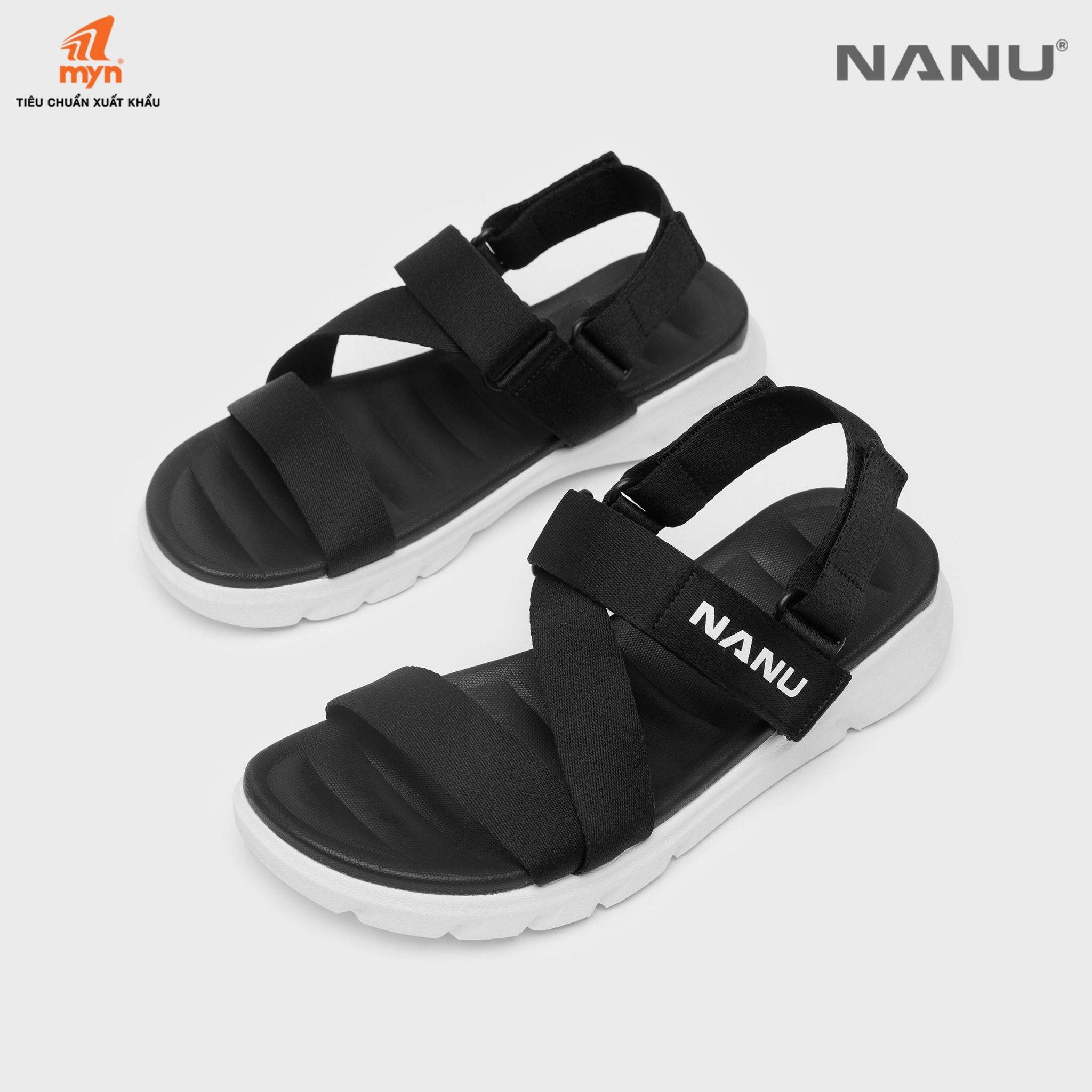 Sandal Nam Nữ quai chéo Nanu 12 Black White