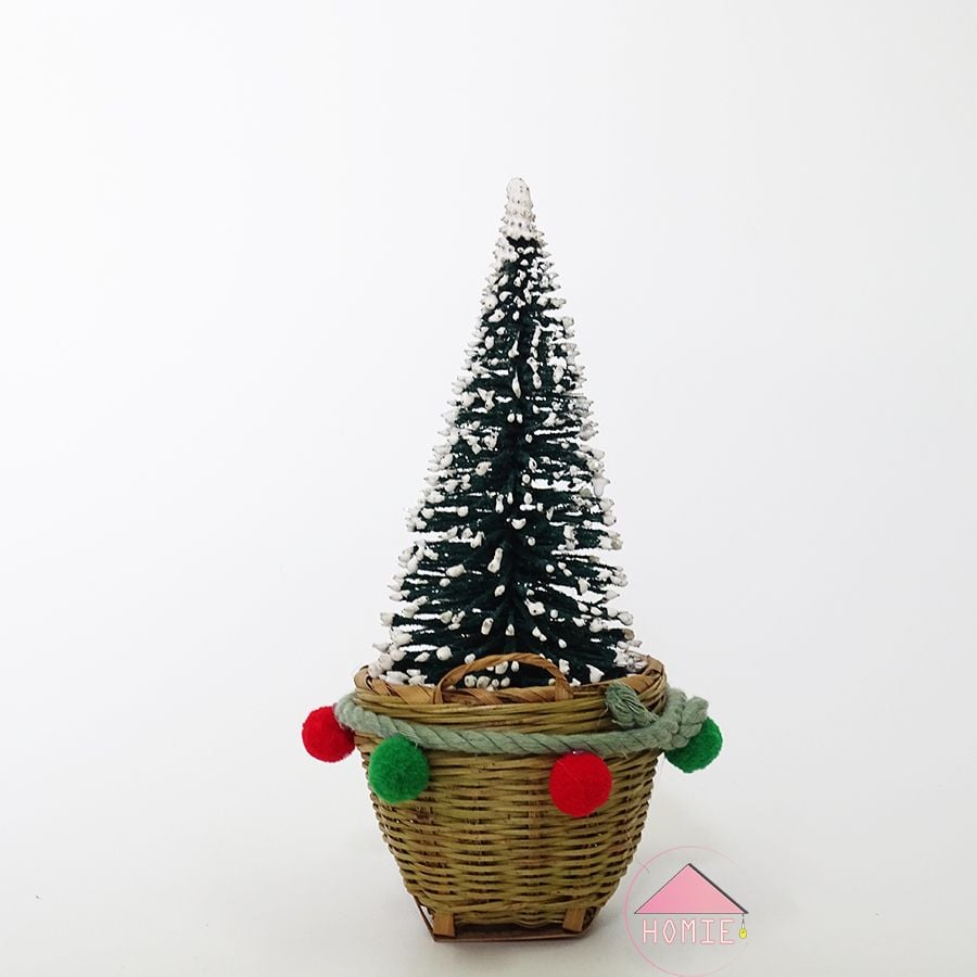 Cây thông kèm chậu cần xế mini 17x7cm trang trí Giáng Sinh