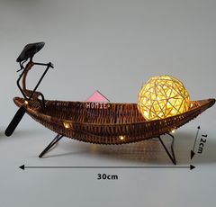 Đèn mây tre hình thuyền trang trí đa năng