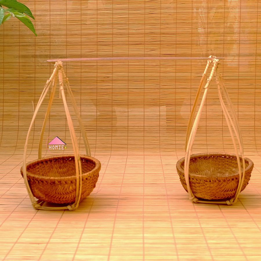 Quang gánh thúng nâu phụ kiện trang trí sang trọng