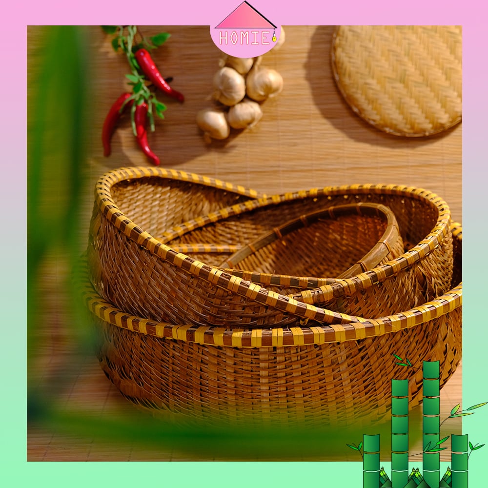 [Size lớn] Thúng tre đan dày trang trí đựng trái cây, gạo đồ dùng nhà bếp đa năng