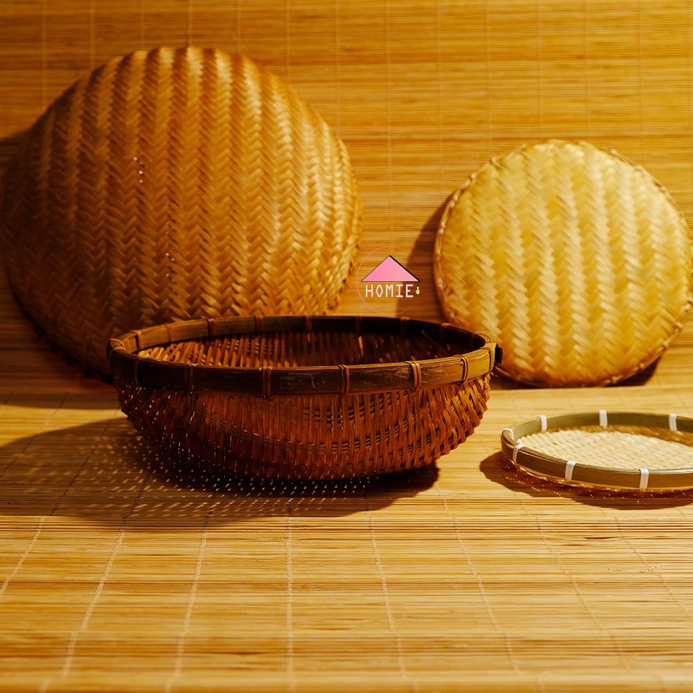 [Size lớn] Thúng tre đan dày trang trí đựng trái cây, gạo đồ dùng nhà bếp đa năng