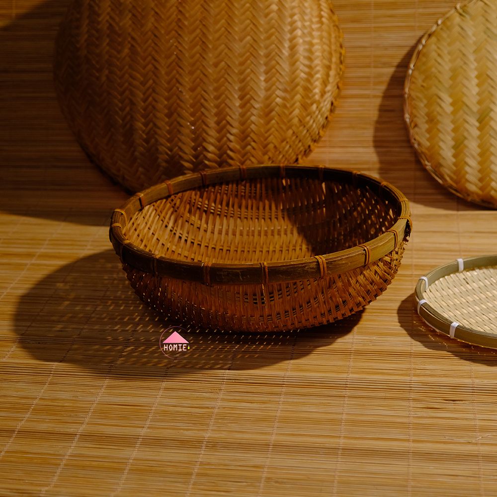 [Size lớn] Thúng tre đan dày trang trí đựng trái cây, gạo đồ dùng nhà bếp đa năng
