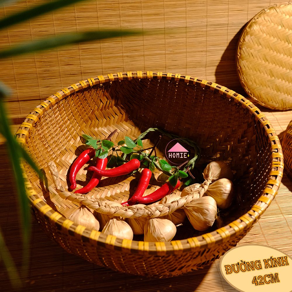 [Size lớn] Thúng tre đan dày trang trí đựng trái cây, gạo đồ dùng nhà bếp đa năng
