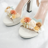  Giày cưới sandal đế vuông đính hoa 