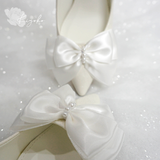  Giày cưới Kiyoko cao gót đính nơ satin 3 tầng cao 9cm 