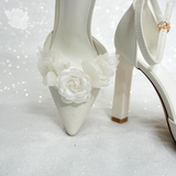  Giày cưới Kiyoko gót vuông có quai đính hoa xếp tầng cao 10cm 