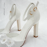  Giày cưới Kiyoko gót vuông có quai đính hoa Sankayou 