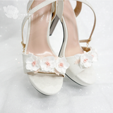  Giày cưới sandal gót vuông đính hoa Sankayou hồng 