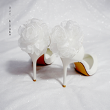  Giày cưới cao gót có quai 10cm đính hoa sau gót 