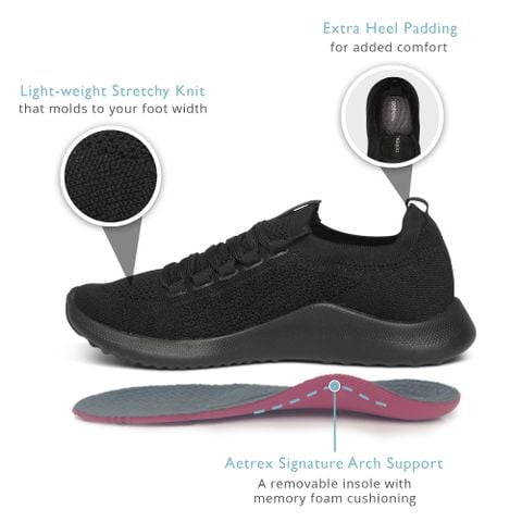  Giày thể thao sức khỏe nữ Aetrex Carly Black 