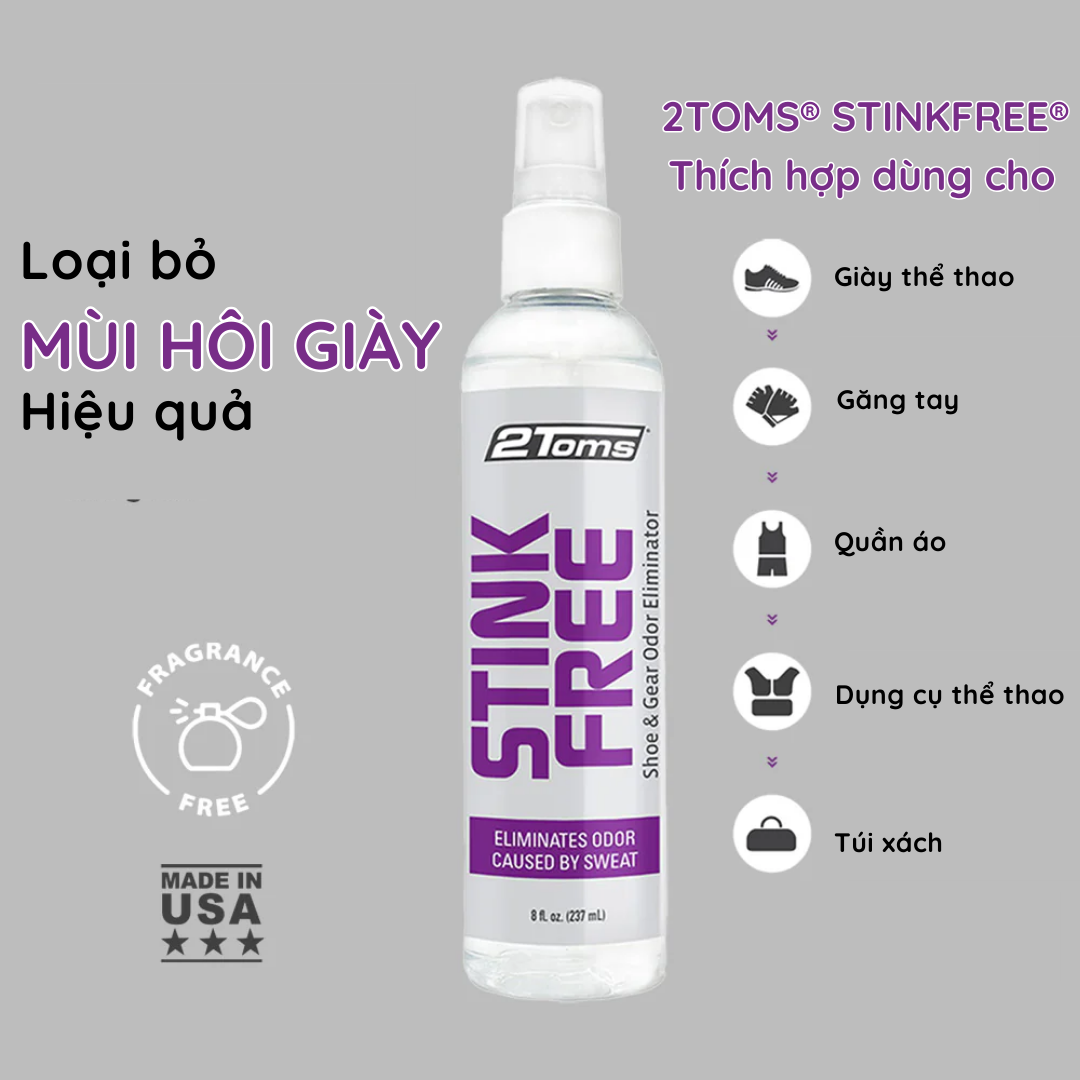  2Toms StinkFree Chai 237ml- Xịt Khử Mùi Hôi Giày & Phụ Kiện 