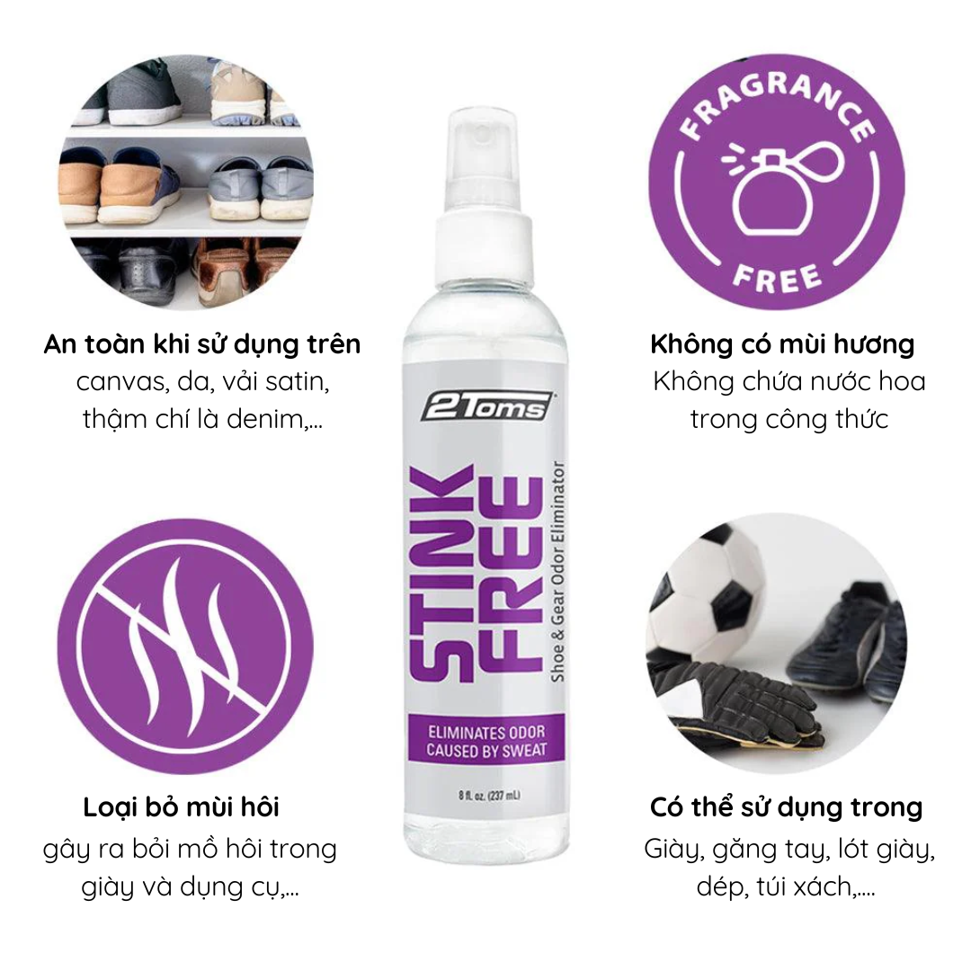  2Toms StinkFree Chai 237ml- Xịt Khử Mùi Hôi Giày & Phụ Kiện 