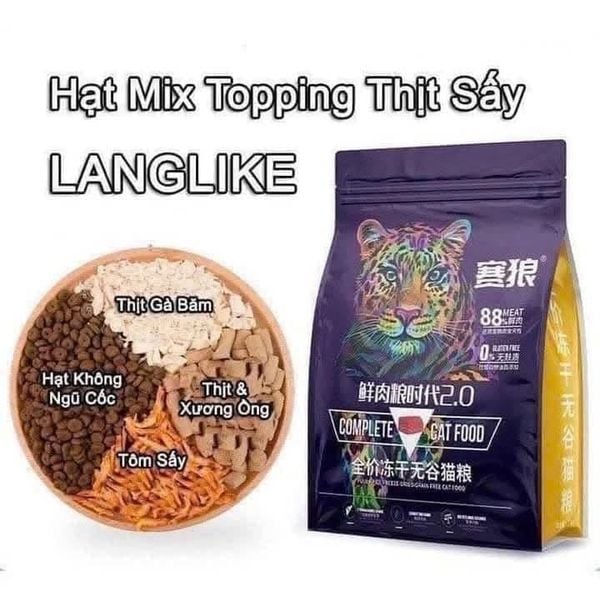  Hạt cho mèo Langlike mix topping, không ngũ cốc 