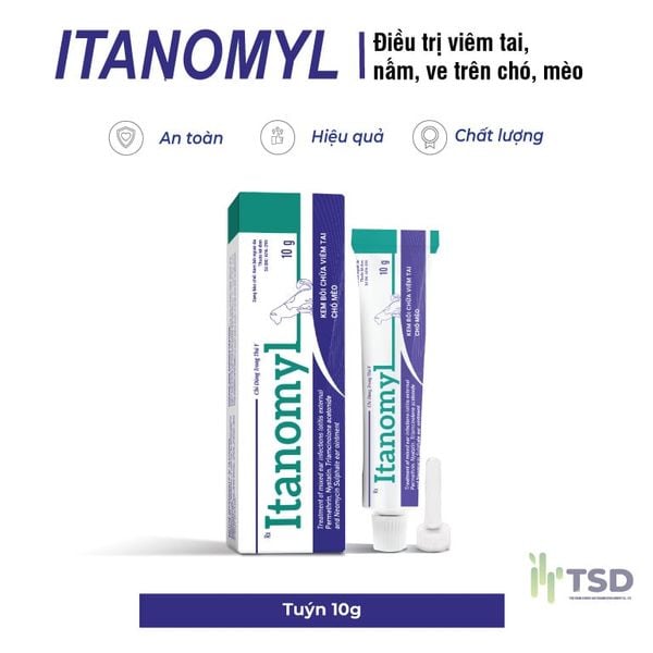 ITANOMYL - ĐIỀU TRỊ VIÊM TAI, NẤM, VE CHO CHÓ VÀ MÈO - Tuýp 10g 
