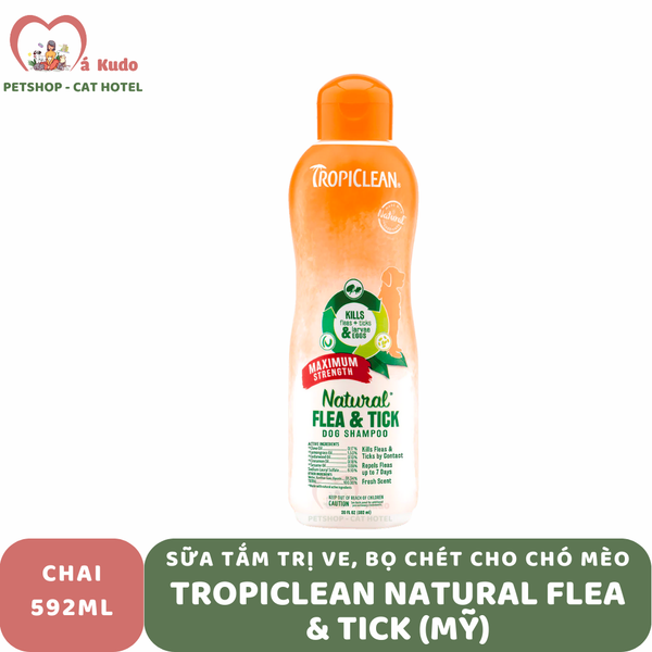  Sữa tắm trị Ve, Bọ Chét Cho Chó Mèo Tropiclean Natural Flea & Tick (Mỹ) 