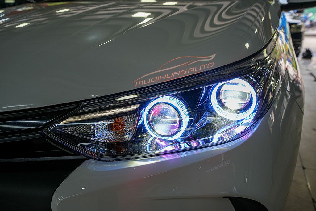 Xe Toyota Vios 2022 Độ Bi Led V20 Tích Hợp Led Mắt Quỷ Và Vòng Angel 3D Cao Cấp