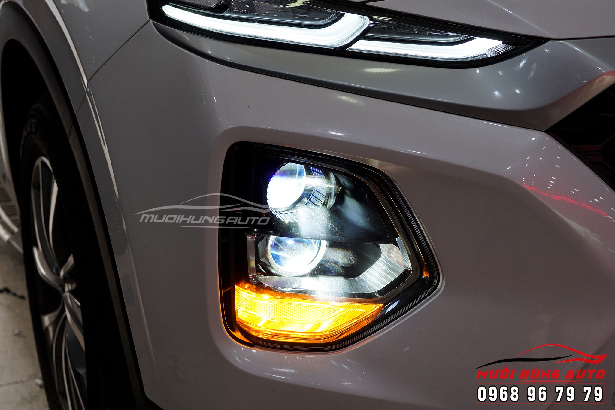 Nâng Cấp 04 Bi LED Jaguar Cao Cấp Xe Hyundai Santafe 2019