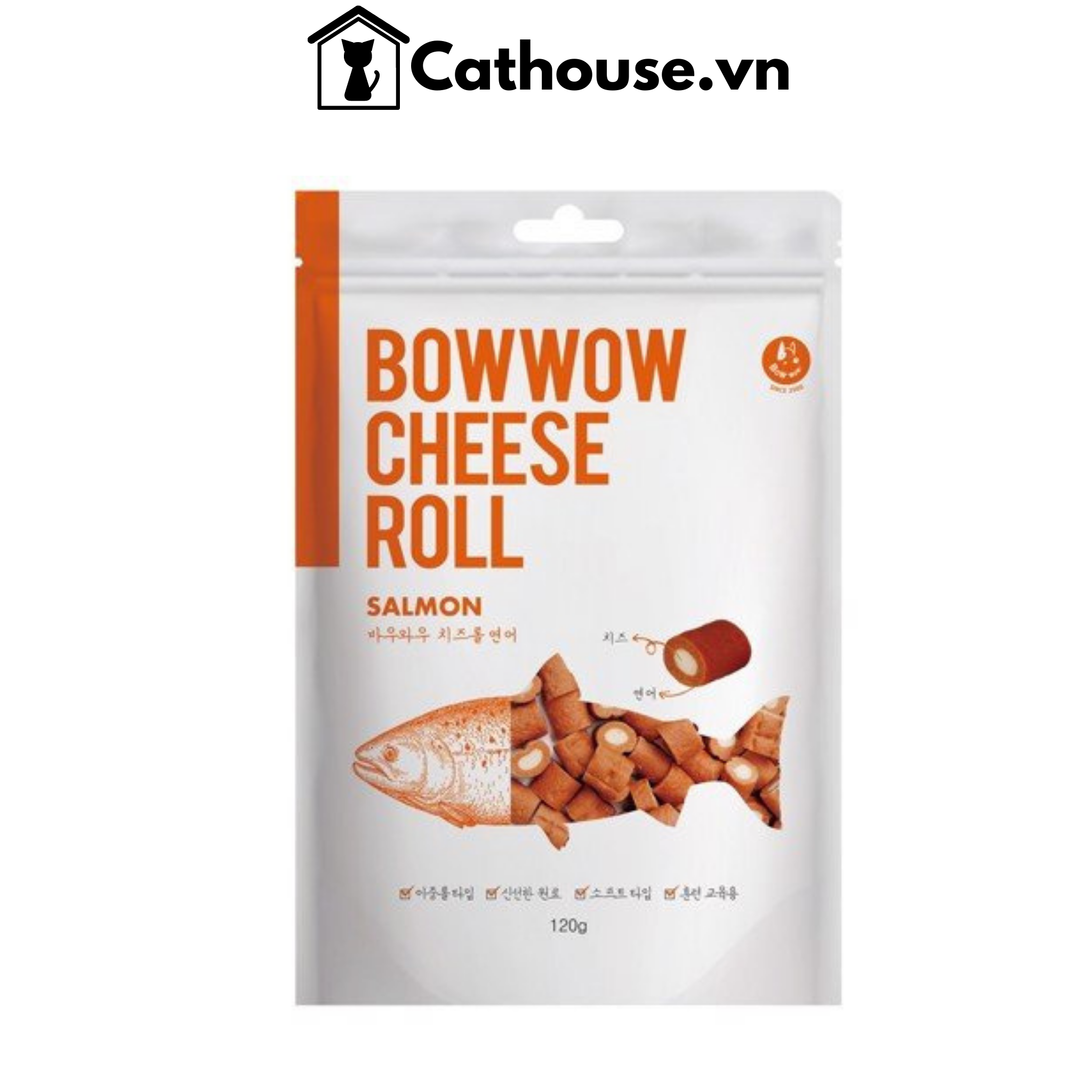  Snack Phô Mai Cuộn Cá Hồi Cho Chó Bowwow Cheese Roll 120G 