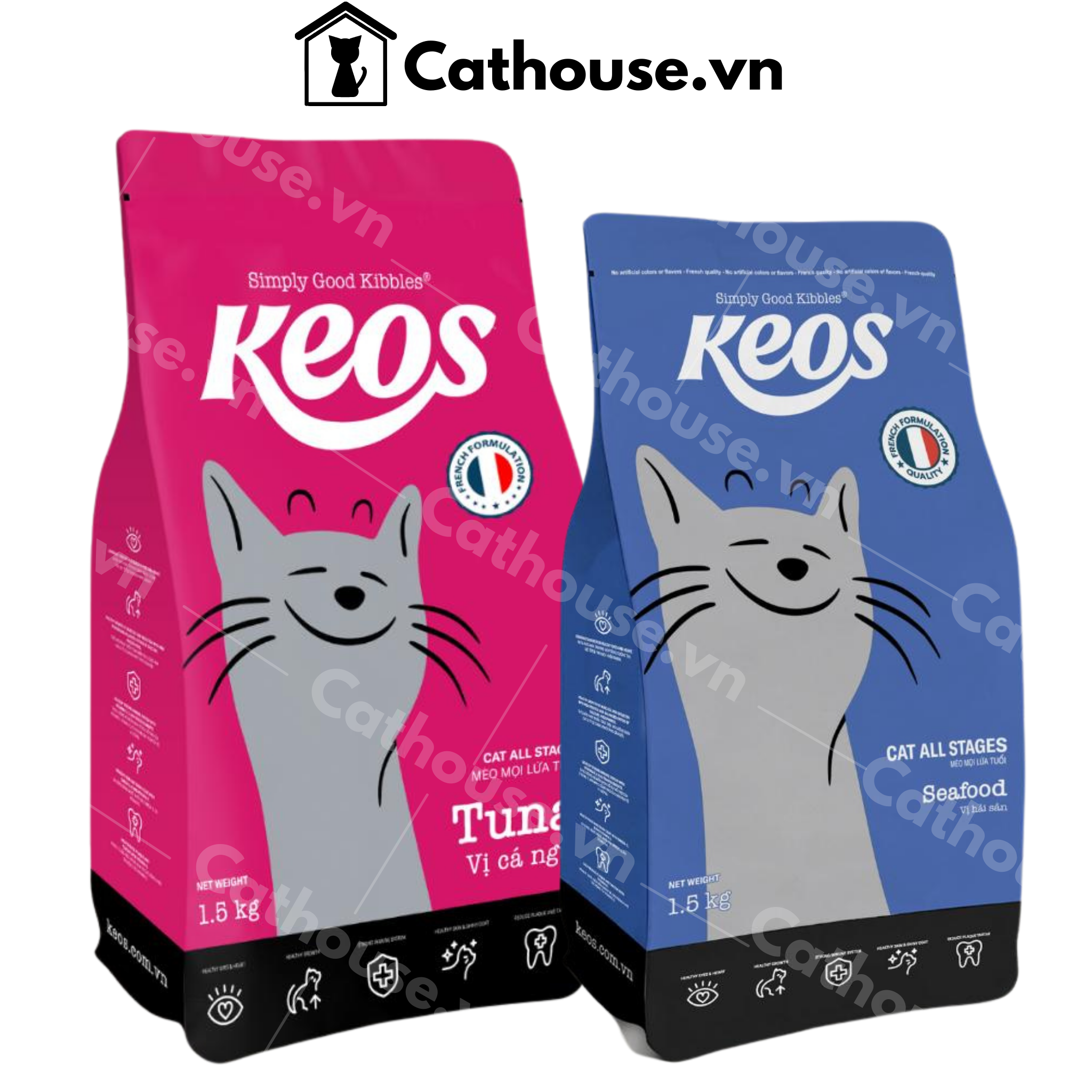  Hạt Mèo KEOS Mọi Lứa Tuổi All Life Stage Vị Cá Ngữ / Hải Sản 