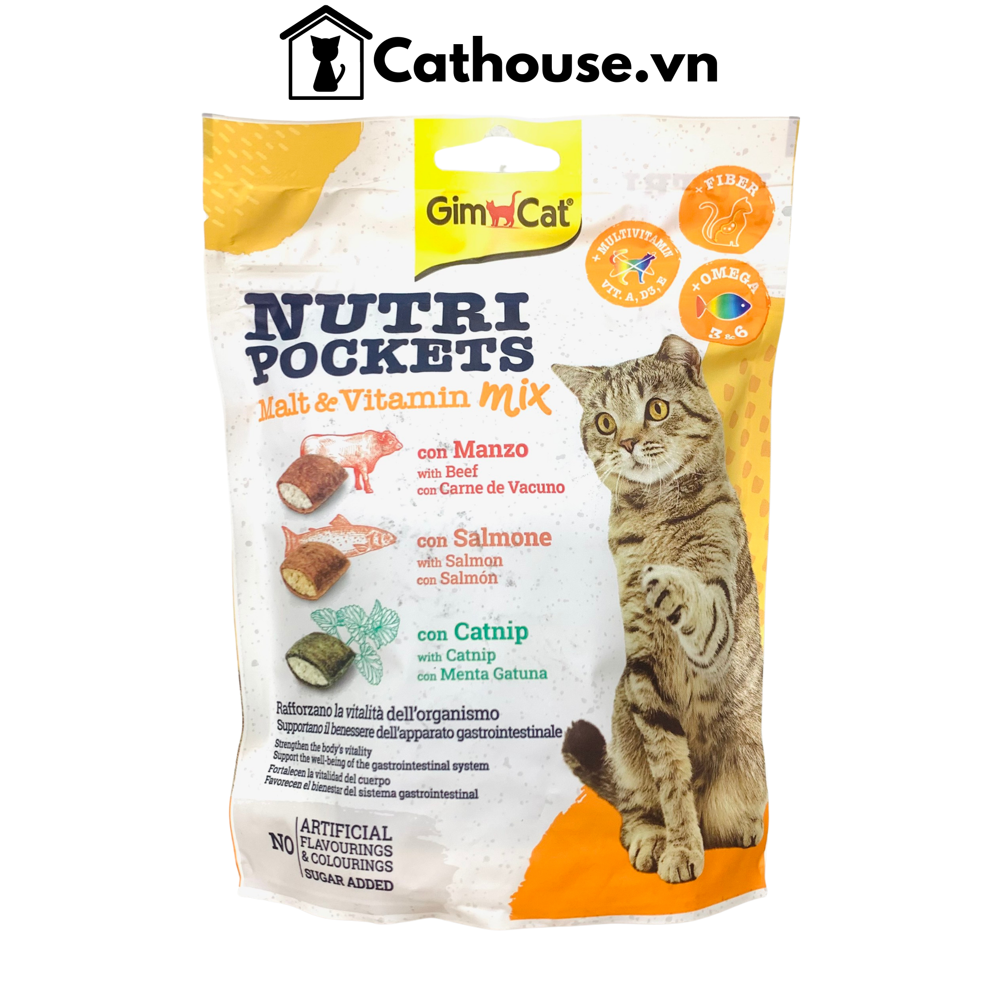  GimCat Nutri Pockets Malt & Vitamin Mix 150G - Snack Bánh Quy Giòn Bổ Sung Vitamins, Omega 3, 6, Ngừa Búi Lông 