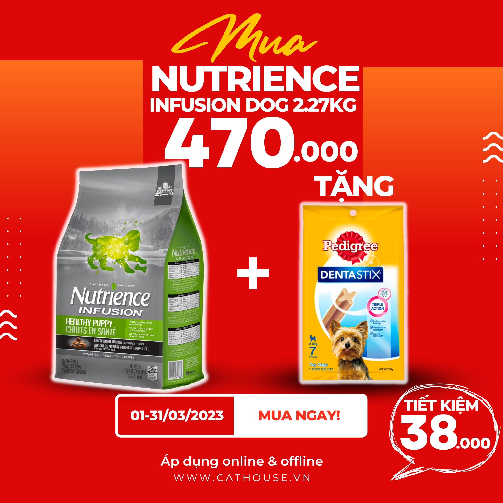  Nutrience Infusion chó con 2.27kg TẶNG 1 Pedigree Dentastix 60gr 