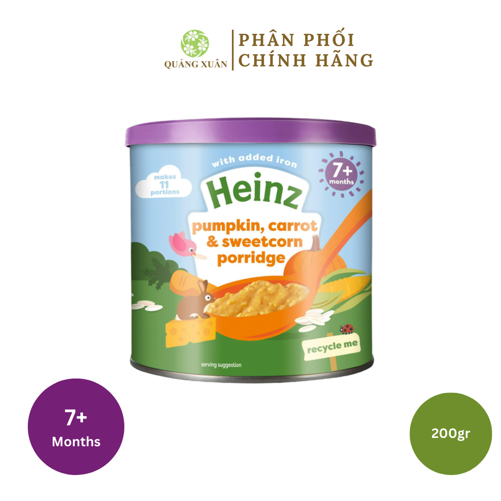  Bột Ăn Dặm Ngũ Cốc, Cà Rốt, Phomai Và Bắp Ngọt Heinz 200g (Bé 7 Tháng Tuổi) MẪU MỚI DATE 03/2024 