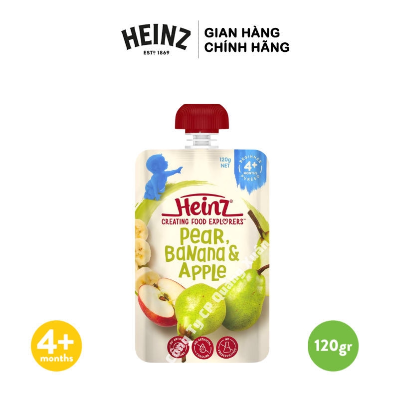  Túi Dinh Dưỡng Lê, Chuối Và Táo Nghiền HEINZ 120g (Bé 4 Tháng Tuổi) 