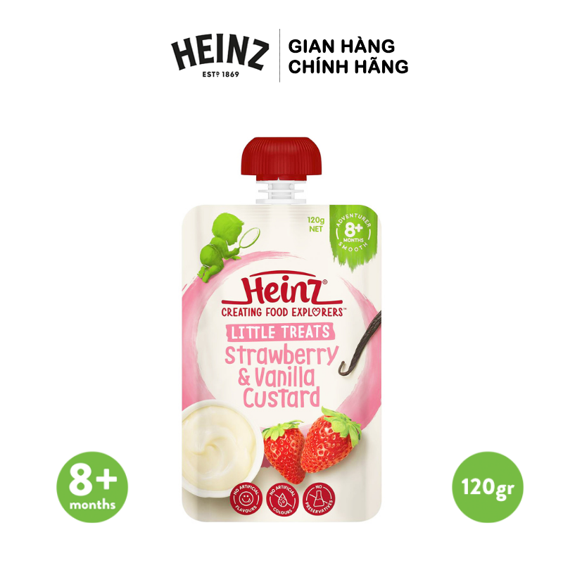  Túi Dinh Dưỡng Custard Dâu Và Vani HEINZ 120g (Bé 8 Tháng Tuổi) 