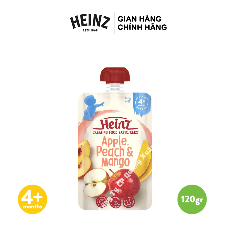  Túi Dinh Dưỡng Táo, Đào Và Xoài Nghiền HEINZ 120G (Bé 4 Tháng Tuổi) 