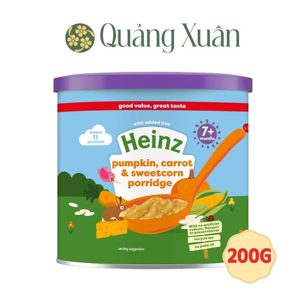  Bột Ăn Dặm Ngũ Cốc, Cà Rốt, Phomai Và Bắp Ngọt Heinz 200g (Bé 7 Tháng Tuổi) 
