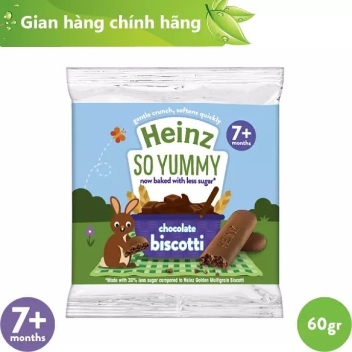  Bánh Quy Ăn Dặm Biscotti Vị Socola Heinz 60g (Ít Đường) 