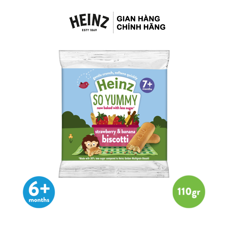  Bánh Quy Ăn Dặm Biscotti Vị Dâu Và Chuối HEINZ 60g - Dành cho bé từ 7+ 