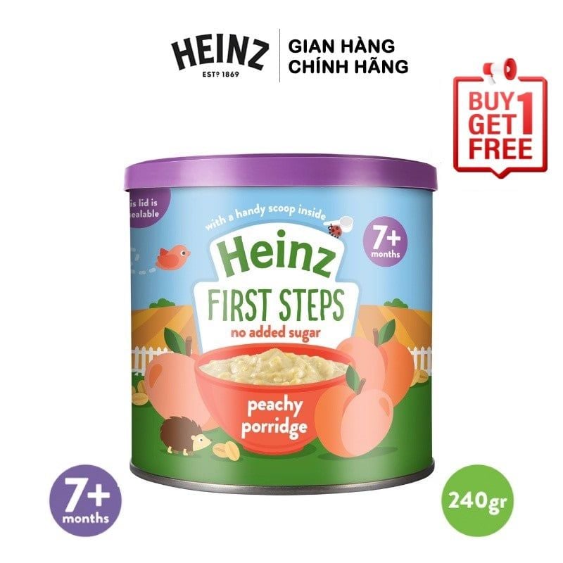  Bột Ăn Dặm Vị Cháo Đào HEINZ 240g (Date 28/05/22) (Bé 7 Tháng Tuổi) + Tặng 1 Bột Cháo Kem Yến Mạch 240g (Date 02/09/2022) 