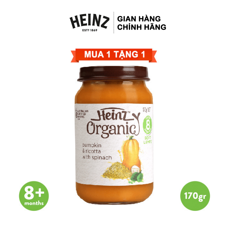  [Mua 1 Tặng 1] Dinh Dưỡng Hữu Cơ Bí Đỏ Và Rau Bina Phô Mai Ricotta HEINZ 170g (Date:05.03.22) 