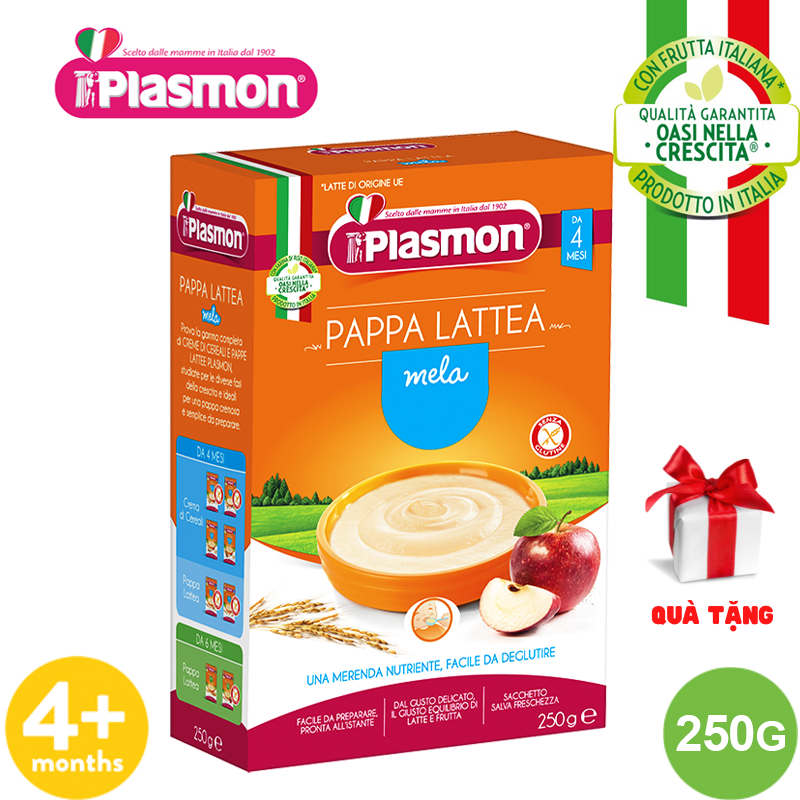  Bột Ăn Dặm Vị  Bột Gạo, Sữa và Táo Nghiền Plasmon 250g (Date 03/2023) (Bé 4 Tháng Tuổi) +  Tặng 1 Bánh Gặm Cho Bé Giai Đoạn Mọc Răng 