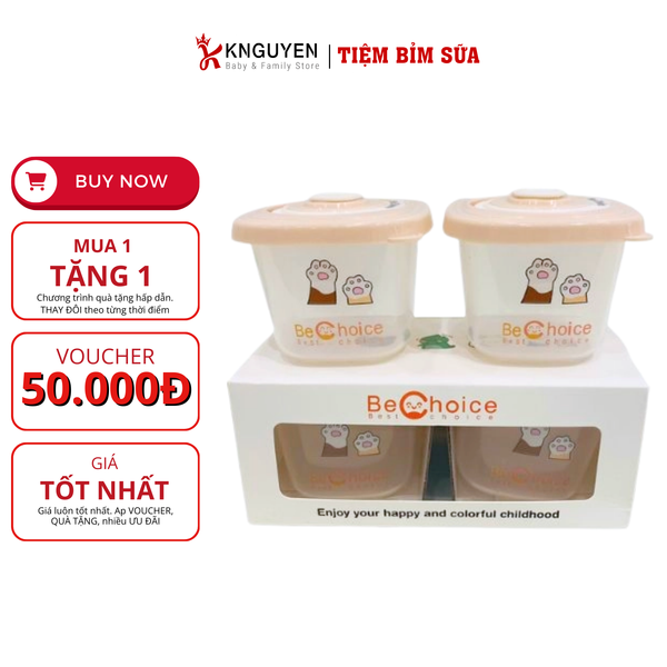  Set 2 hộp trữ đông thức ăn dặm nhiều họa tiết Be Choice 