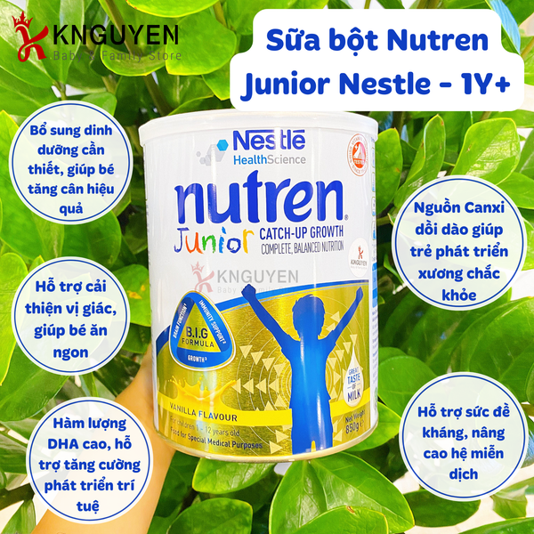  (Mẫu mới) Sữa bột Nutren Junior Nestle 850gr Thụy Sĩ (1-12y) 