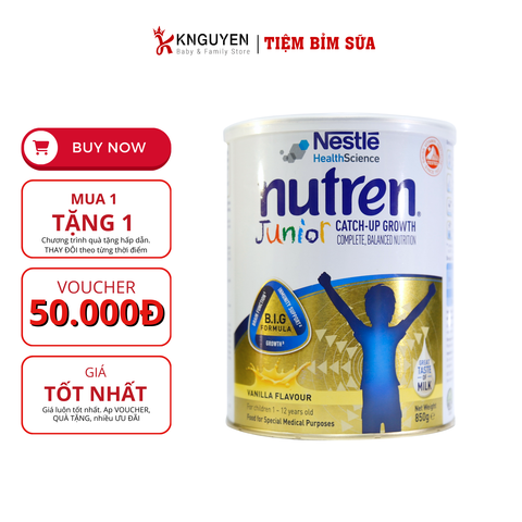  (Mẫu mới) Sữa bột Nutren Junior Nestle 850gr Thụy Sĩ (1-12y) 