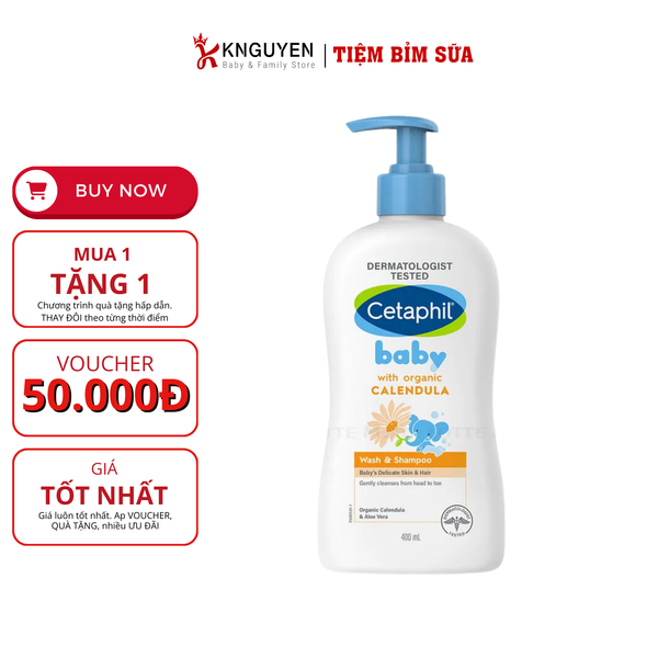  Sữa Tắm Gội Trẻ Em Cetaphil Baby Organic Calendula Tinh Chất Hoa Cúc 400ml (Hàng công ty) 