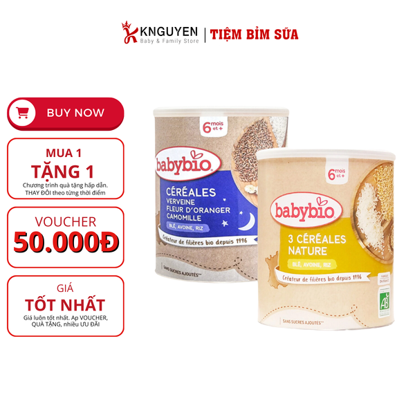  Bột ăn dặm pha sữa hữu cơ bổ sung vitamin B1 Babybio 220g 