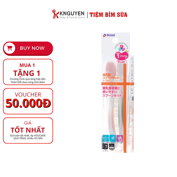  Bộ 2 Thìa Mềm Kèm Hộp Richell Cho Bé 