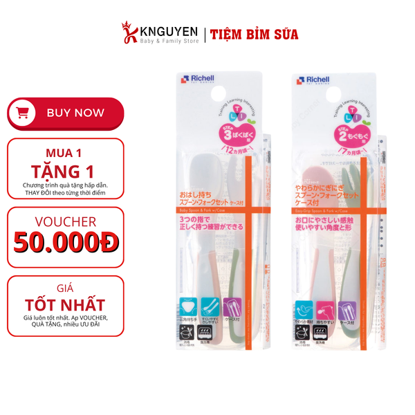  Bộ Thìa & Nĩa Kèm Hộp Richell Cho Bé 