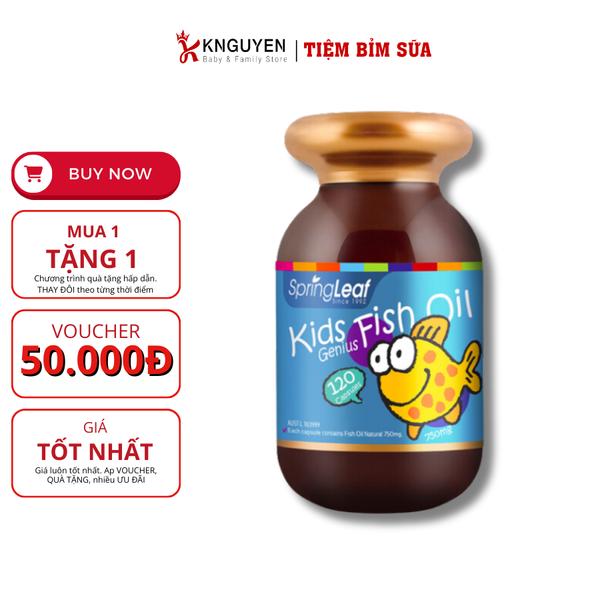  Viên Uống SpringLeaf Kids Genius Fish Oil Hỗ Trợ Não Bộ Và Thị Giác 1Y+ 60 viên 