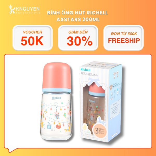  Bình Sữa Thủy Tinh Hanaemi 240ml (Từ 3 tháng tuổi) - Richell 