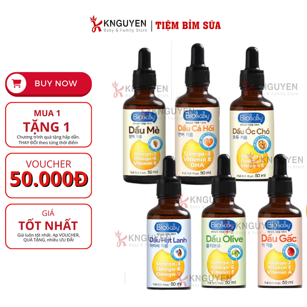  Dầu ăn dặm BioBaby 100% nguyên chất từ thiên nhiên cho bé từ 6M+ (50ml) 