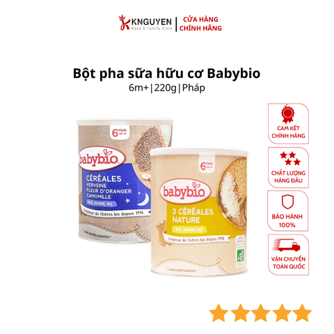  Bột ăn dặm pha sữa hữu cơ bổ sung vitamin B1 Babybio 220g 