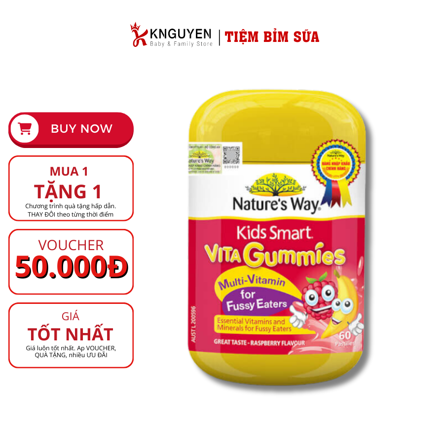  Kẹo biếng ăn Smart Vita Gummies Fussy Easter Nature's way 60v (Hàng công ty) 